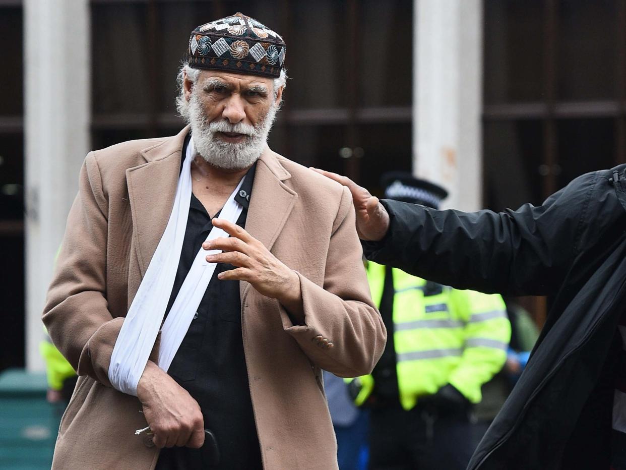 Prayer leader Raafat Maglad, who was stabbed in the neck by an attacker at London Central Mosque, said he forgave his attacker as he returned for prayers less than 24 hours later, 21 February 2020: Kirsty O'Connor/PA