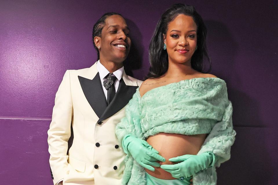 Pregnant Rihanna Poses Backstage with A$AP Rocky in Green Belly-Baring ...