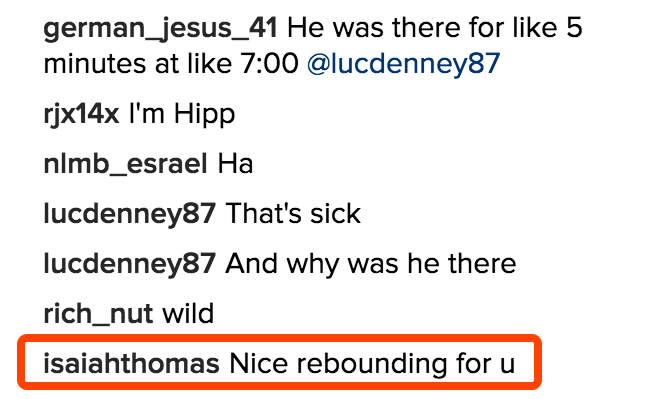 After hanging at the playground for a bit, Isaiah Thomas followed up with Robbie McNulty on Instagram.