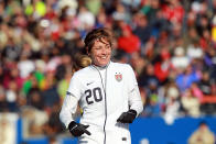Abby Wambach #20 smiles during an international friendly with New Zealand at FC Dallas Stadium on Feb. 11, 2012 in Frisco, Texas. (Photo by Ronald Martinez/Getty Images)