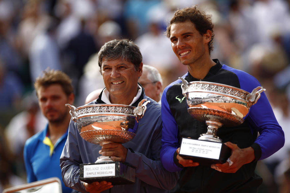 Toni and Rafa Nadal, pictured here celebrating his French Open triumph in 2017.