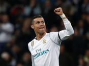 Soccer Football - Champions League - Real Madrid vs Borussia Dortmund - Santiago Bernabeu, Madrid, Spain - December 6, 2017 Real Madrid’s Cristiano Ronaldo celebrates scoring their second goal REUTERS/Juan Medina