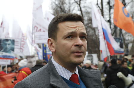 Russian opposition figure Ilya Yashin attends a rally in memory of politician Boris Nemtsov, who was assassinated in 2015, in Moscow, Russia February 24, 2019. REUTERS/Tatyana Makeyeva
