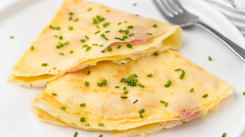 two cheese and ham crepes