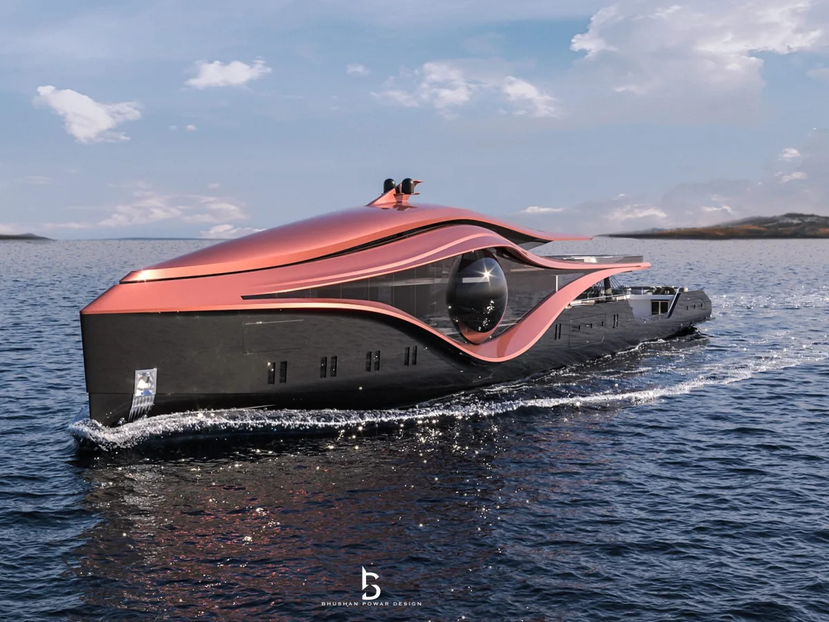 This futuristic 360-foot superyacht concept valued at up to $600 million feature..