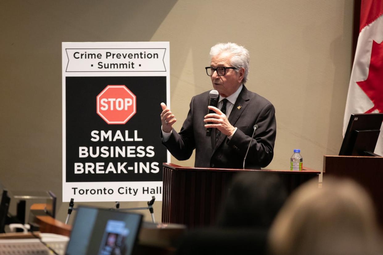 At a summit he hosted at city hall onFriday, Deputy Mayor Mike Colle said his ward has reported an 'unprecedented' number of small business break-ins.   (Ken Townsend/CBC - image credit)
