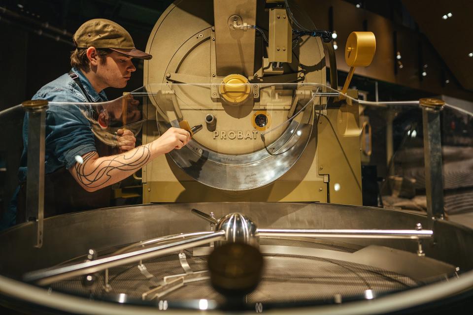 Starbucks spent two years converting a former Crate & Barrel store into the Roastery, which features five levels of coffee delights. On the first floor, coffee is roasted fresh all day, every day, and distributed to various spots in the store after resting in a 56-ft. steel cask.