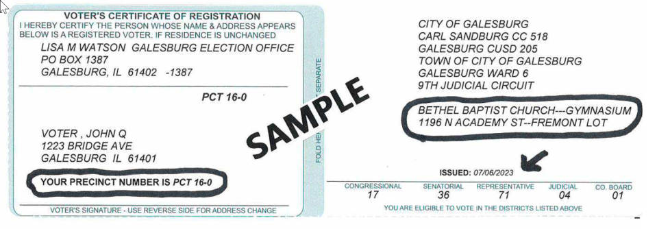 A sample of the new Galesburg voter card.