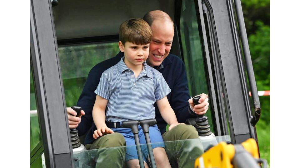 Prince Louis with sitting on Prince William in tractor