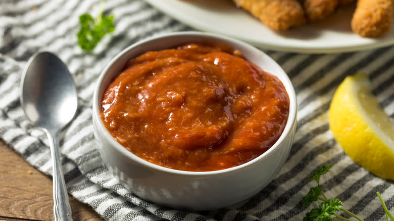 A bowl of cocktail sauce