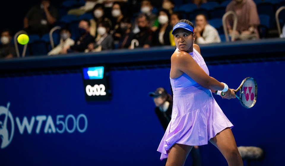 TOKYO, JAPAN - SEPTEMBER 20: Naomi Osaka of Japan in action against Daria Saville of Australia during her first round match on Day 2 of the Toray Pan Pacific Open at Ariake Coliseum on September 20, 2022 in Tokyo, Japan (Photo by Robert Prange/Getty Images)