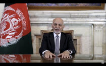 In this UNTV image, Mohammad Ashraf Ghani, President of Afghanistan, speaks in a pre-recorded video message during the 75th session of the United Nations General Assembly, Wednesday, Sept. 23, 2020, at UN headquarters. The U.N.'s first virtual meeting of world leaders started Tuesday with pre-recorded speeches from heads-of-state, kept at home by the coronavirus pandemic. (UNTV via AP)