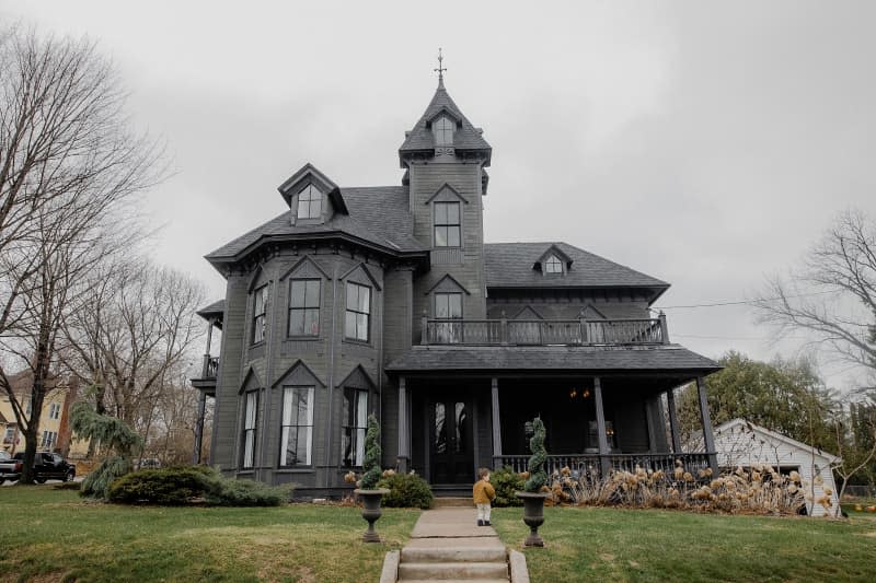 Charcoal exterior of Victorian home.