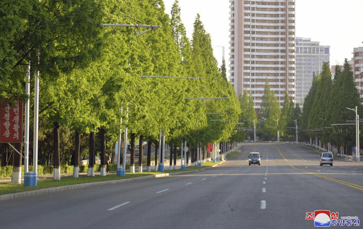 This photo provided by the North Korean government shows deserted street in Pyongyang, North Korea Tuesday, May 17, 2022. North Korea on Wednesday, May 18, reported 232,880 new cases of fever and another six deaths as leader Kim Jong Un accused officials of “immaturity” and “slackness” in their early handling of the COVID-19 outbreak ravaging across the unvaccinated nation. Independent journalists were not given access to cover the event depicted in this image distributed by the North Korean government. The content of this image is as provided and cannot be independently verified. Korean language watermark on image as provided by source reads: "KCNA" which is the abbreviation for Korean Central News Agency. (Korean Central News Agency/Korea News Service via AP)