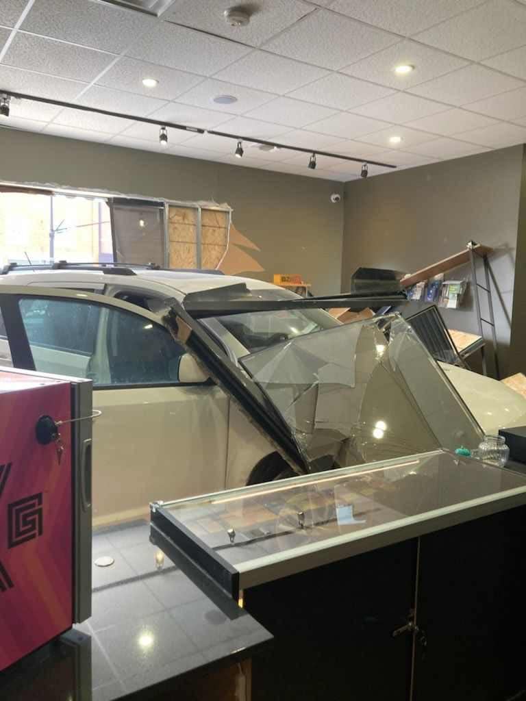 No criminal charges are pending, and no injuries were reported after OPP say a driver crashed into a cannabis shop in Harrow on Thursday, April 4, 2024. 