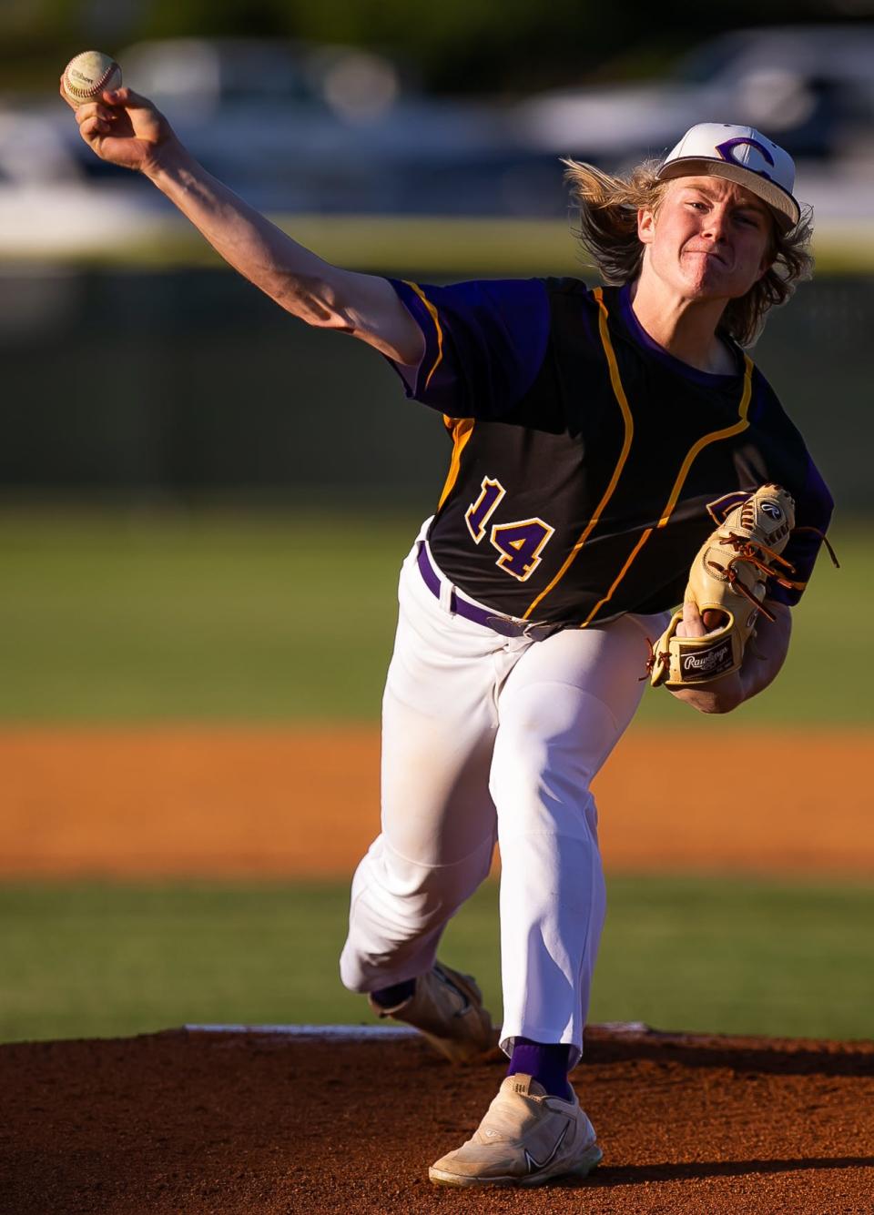 Columbia pitcher Trayce McKenzie-Starling was the starting pitcher for the Tigers. Lake City Columbia hosts Tallahassee Rickards in District 2-5A baseball tournament at Columbia High School in Lake City, FL on Tuesday, May 2, 2023. Columbia defeated Richards 11-1 in five innings. [Doug Engle/Gainesville Sun]