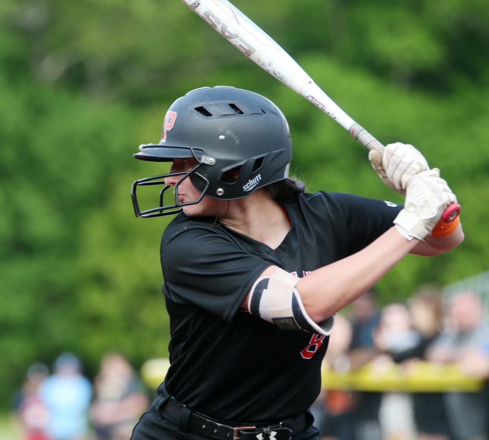 White Plains' Alexa Galligani at bat during the Section 1 Class AA softball semifinal versus Arlington on May 24, 2022. 