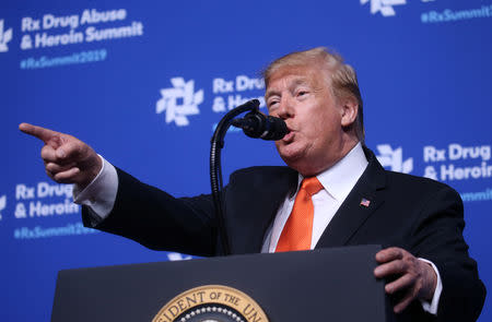 U.S. President Donald Trump speaks at the Rx Drug Abuse and Heroin Summit at the Hyatt Regency in Atlanta, Georgia, U.S. April 24, 2019. REUTERS/Leah Millis