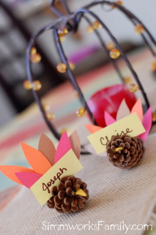 <p>The Simple Parent</p><p>These adorable pine cone turkey place cards are perfect for your Thanksgiving table. You can find them at <a href="http://thesimpleparent.com/pinecone-turkey-craft-placecards/" rel="nofollow noopener" target="_blank" data-ylk="slk:The Simple Parent;elm:context_link;itc:0;sec:content-canvas" class="link rapid-noclick-resp">The Simple Parent</a>.</p>