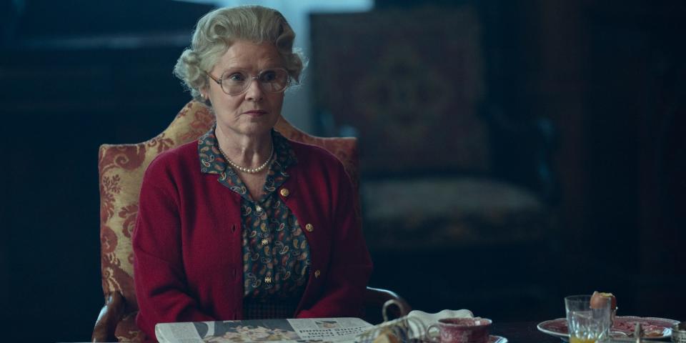 Queen Elizabeth II (Imelda Staunton) in "The Crown" season six.