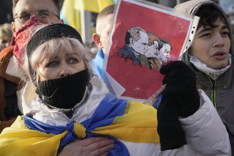 2022年2月，烏克蘭首都基輔爆發反俄羅斯示威，民眾抗議俄羅斯威脅入侵（AP）