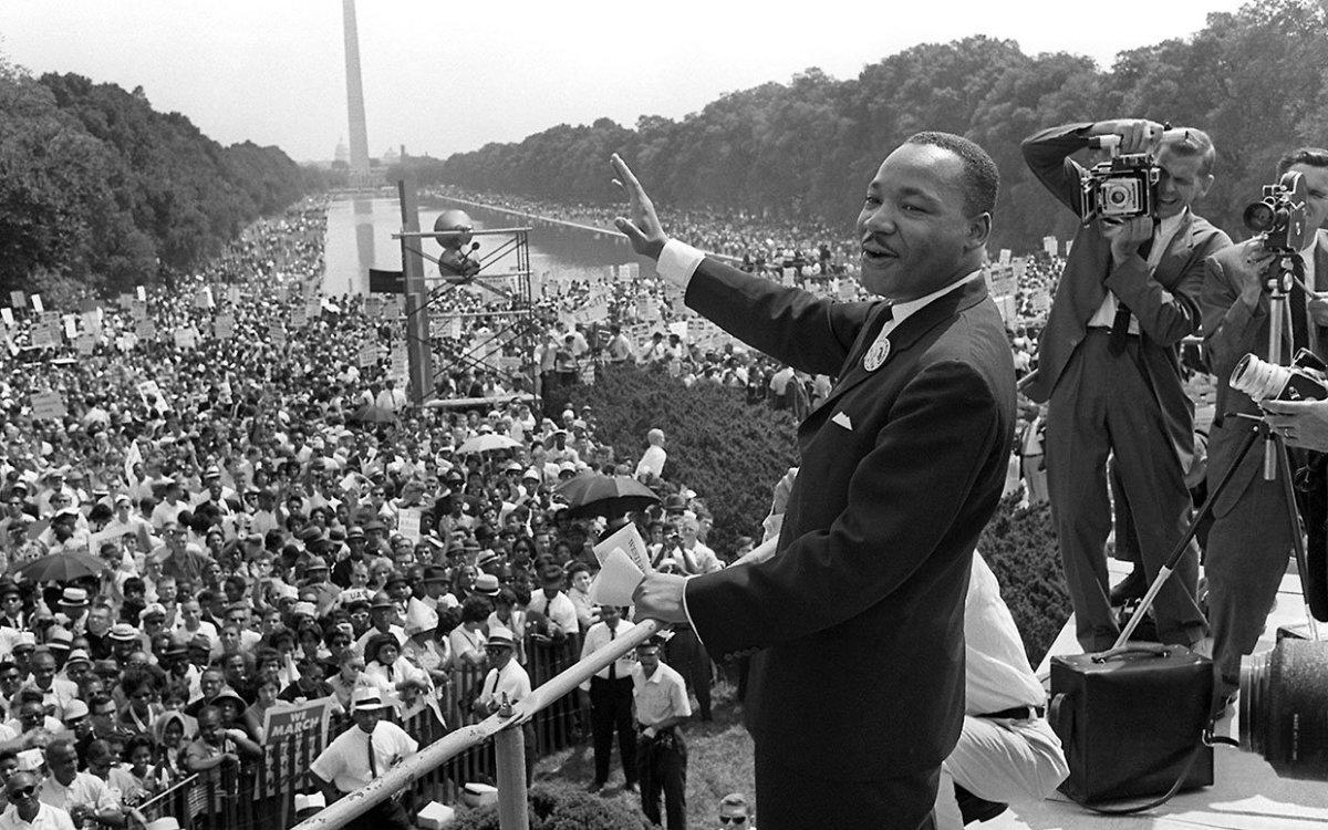 On Aug. 28, 1963, in front of a crowd of 250,000, King departed from his prepared words to share a dream that would mesmerize the nation.<p>Getty Images</p>