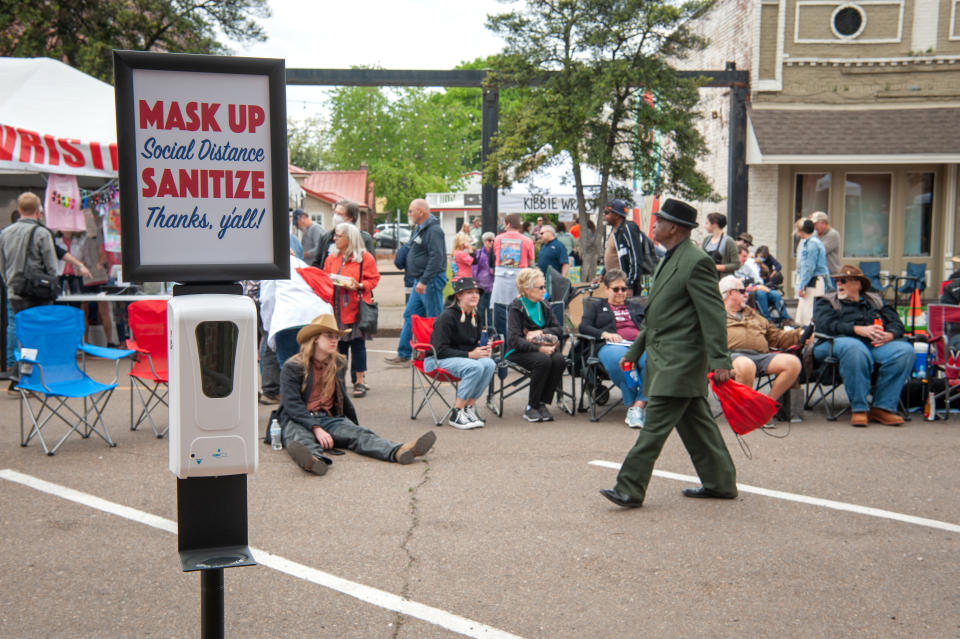 Attendees gather to listen to music at the Juke Joint Festival in Clarksdale, Mississippi, U.S., on Saturday, April 17, 2021. (Rory Doyle/Bloomberg via Getty Images)