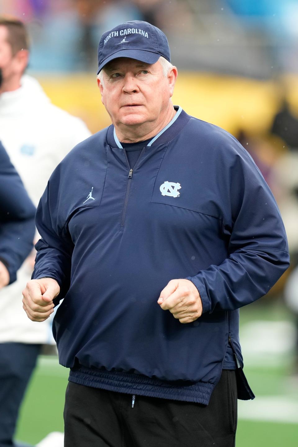 Dec 30, 2021; Charlotte, NC, USA; North Carolina Tar Heels head coach Mack Brown during the first quarter against the South Carolina Gamecocks at Bank of America Stadium.