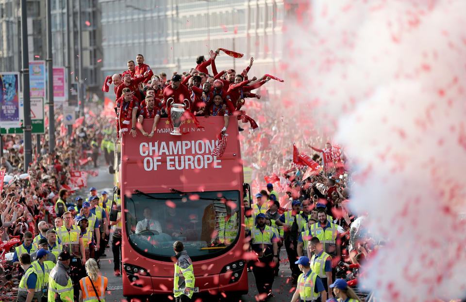 Liverpool's players with the Champions League trophy. (Credit: Getty Images)