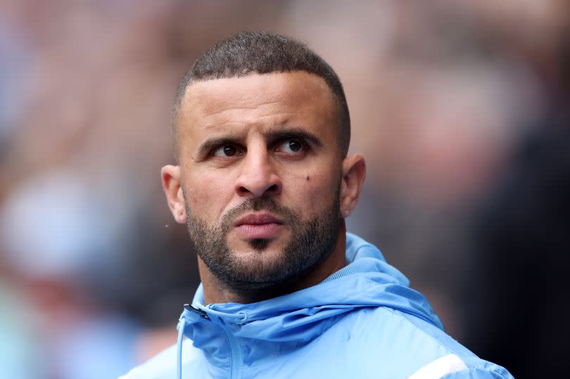 Kyle Walker of Manchester City takes to the field prior to the Premier League match between Manchester City and Nottingham Forest