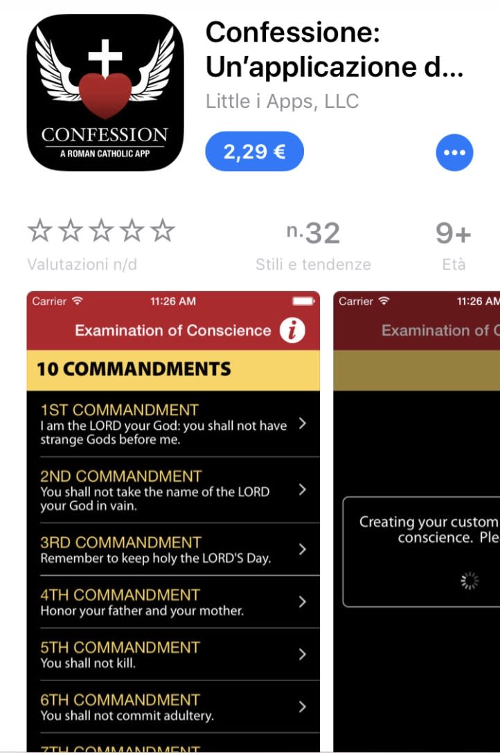 La schermata dell’app Confession
