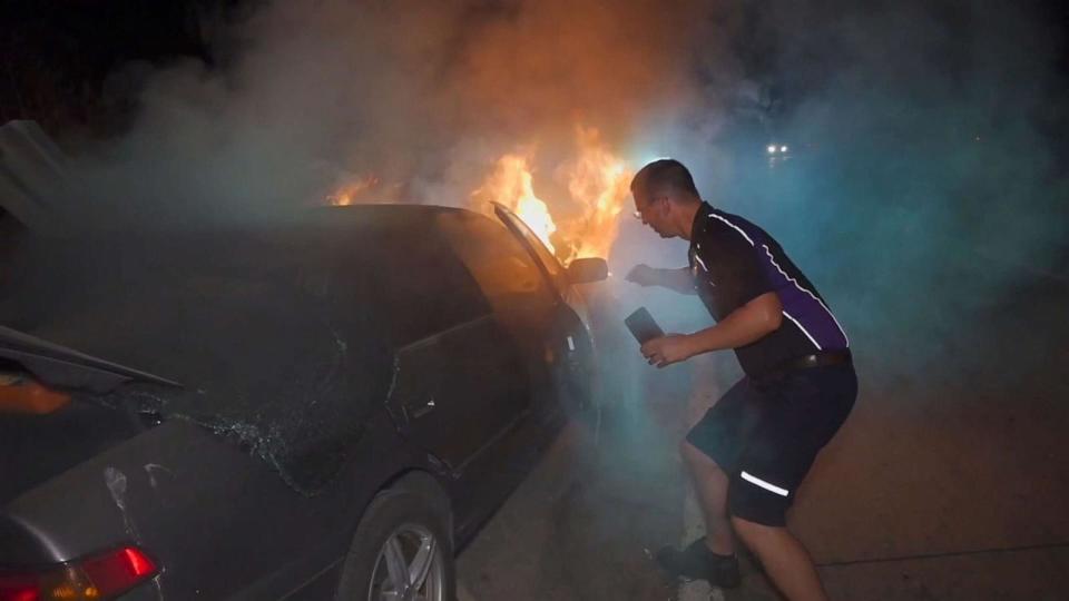 PHOTO: Jonathan Rohrbach at the scene of a car crash on Interstate 15 in San Diego on July 26, 2023. (KGTV)