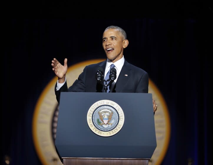 President Barack Obama speaks during his farewell address at McCormick Place in Chicago.