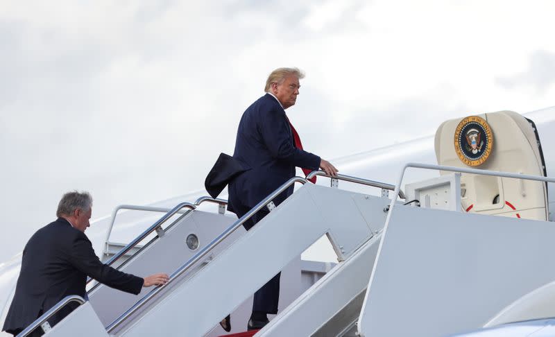 U.S. President Trump departs Washington on campaign travel to New Hampshire at Joint Base Andrews in Maryland