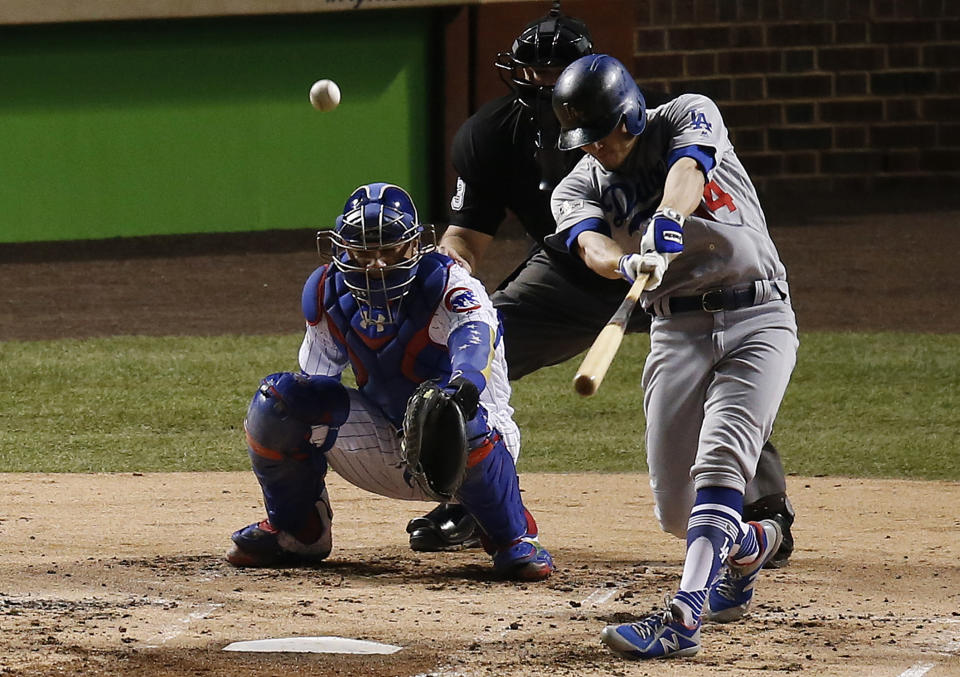 Enrique Hernandez belted three home runs Thursday night. (AP Photo/Charles Rex Arbogast)