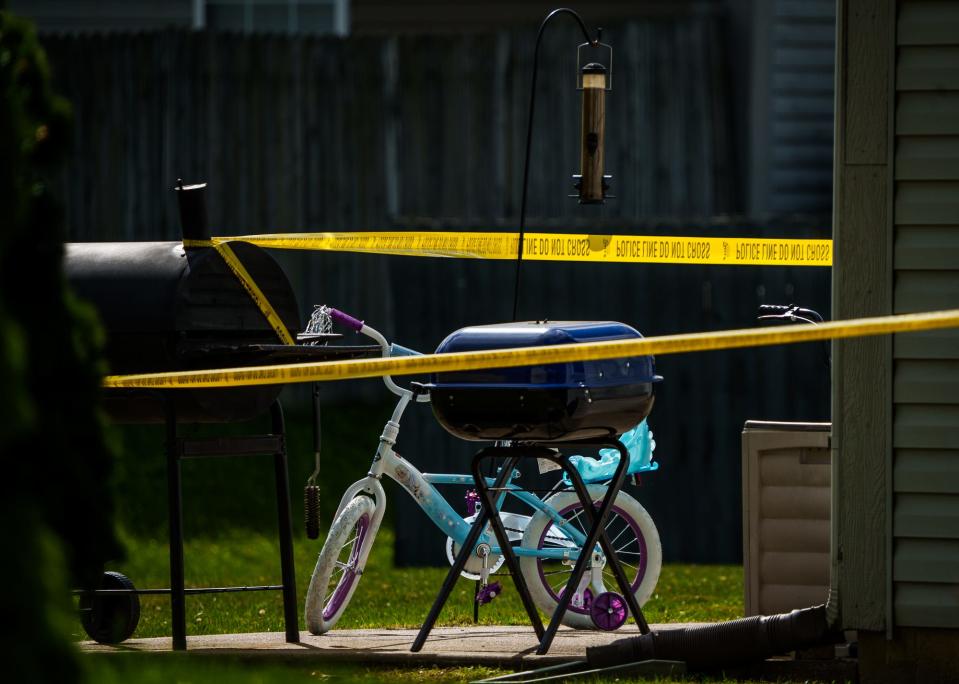 Police work the scene of a double shooting Wednesday, Sept. 28, 2022, in the 7300 block of Glensford Drive in Avon.