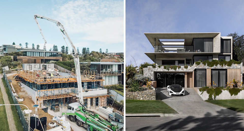 Former Big Brother star Krystal Hipwell and her husband Neil's Gerringong property before and after construction.