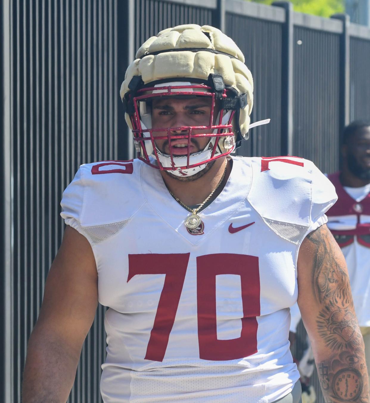 Florida State football and coaches players arrive for the 10th FSU spring football practice of the 2023 season on Tuesday, April 4, 2023.