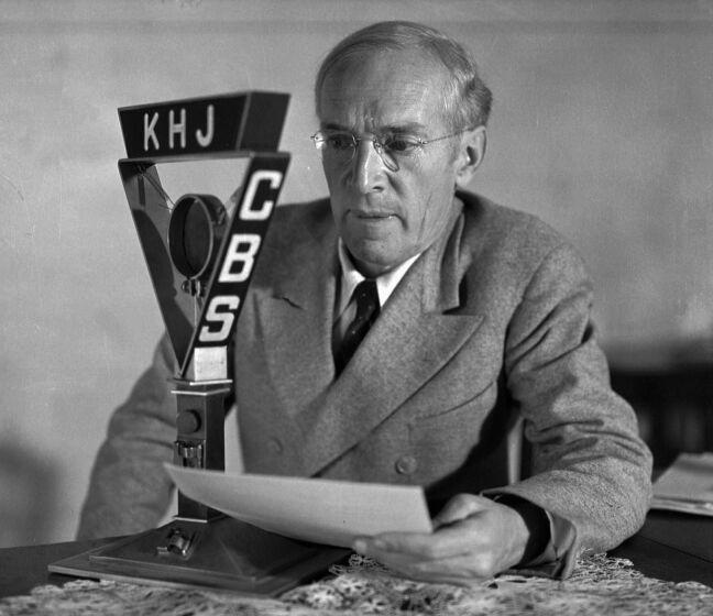 Author Upton Sinclair, broadcasts a speech during his campaign for governor of Calif. November 4, 1934. He outlined his EPIC plan to rid the state of depression. (AP PHOTO)