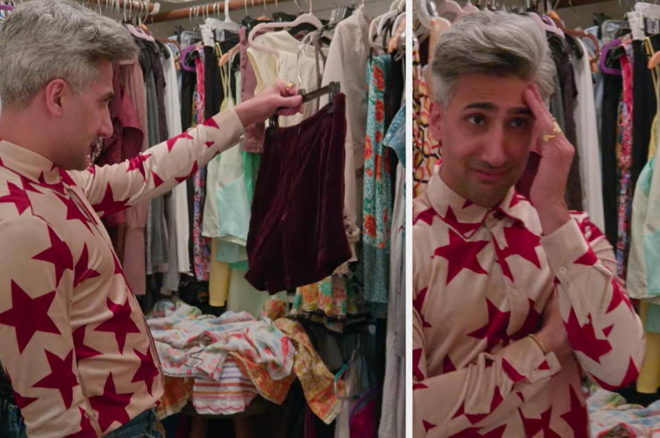 Tan is overwhelmed after looking through Terri's chaotic wardrobe