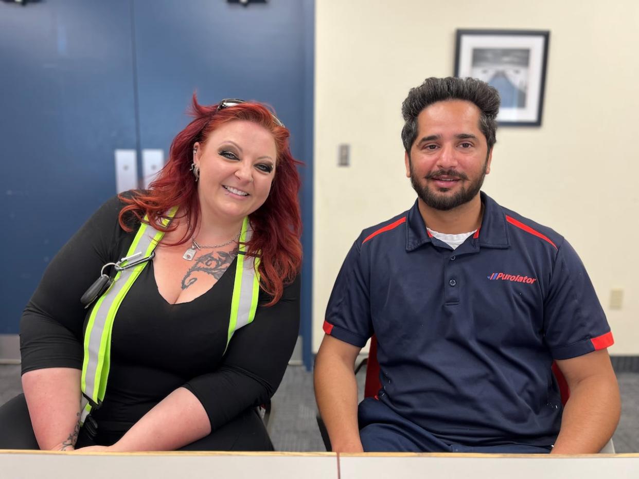 Melinda Olah and Manohar Rehal have been recognized by Ontario Provincial Police for decisive actions that 'went well above and beyond their duty as drivers.' (Submitted by Alana Reich - image credit)