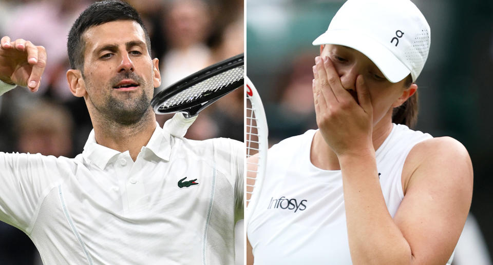 Novak Djokovic won his third round match at Wimbledon as fans turned on Iga Swiatek during her shock loss. Pic: Getty