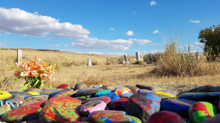Hand-painted rocks cover Max Carver's burial site on his family's ranch.