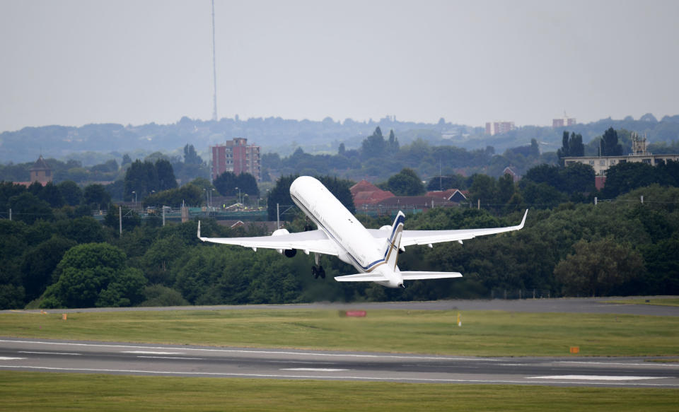 Next stop Russia: The England plane takes to the sky