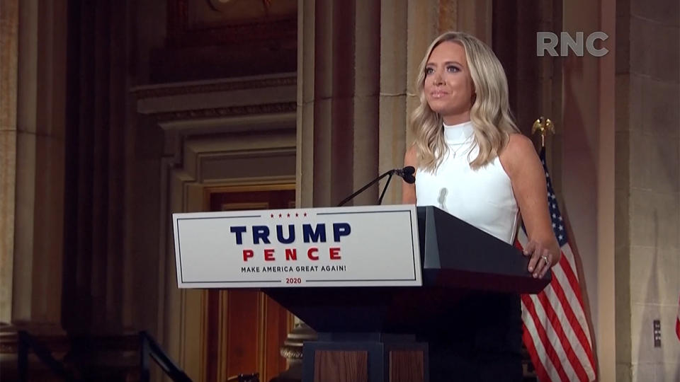 Kayleigh McEnany speaks during the virtual Republican National Convention on August 25, 2020. (via Reuters TV)