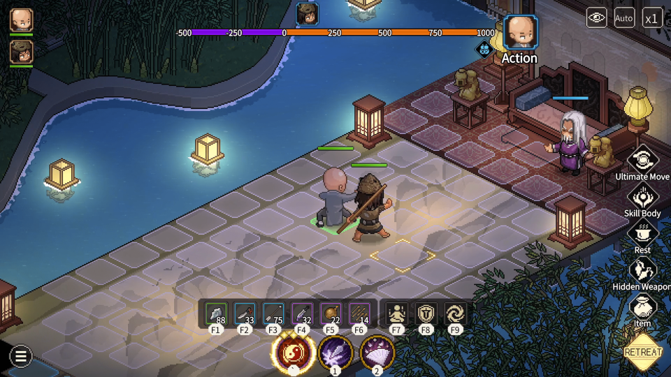 Pixel-art martial artists in tactical RPG Hero's Adventure: Road to Passion