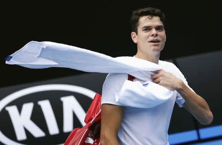 Canada's Milos Raonic walks after a training session ahead of the Australian Open tennis tournament in Melbourne, Australia, January 14, 2017. REUTERS/Edgar Su