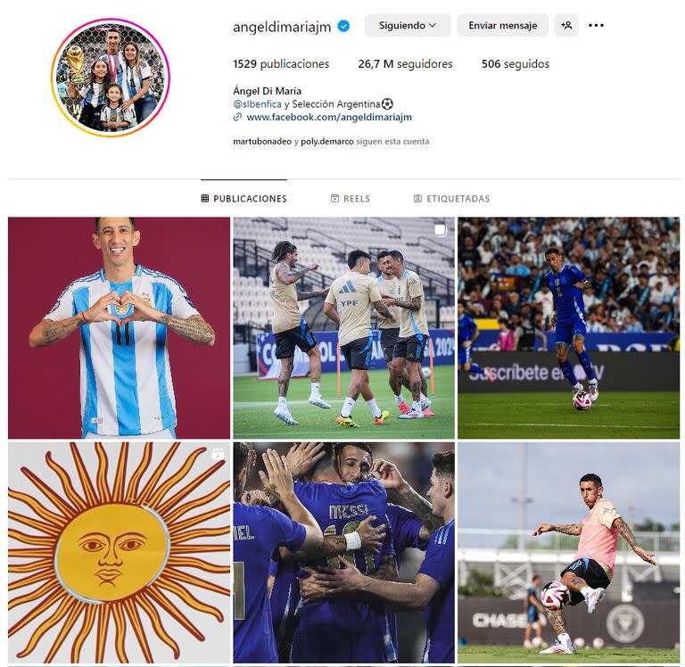 Angelito Di María tiene un perfil muy familiero en sus redes