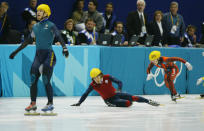 Better lucky than good, right? At the 2002 Winter Games, Australia's Steven Bradbury found himself a distant fifth of five in the 1,000-meter short track speed skating final, watching Apolo Anton Ohno battle the lead pack in search of his first gold medal. Then chaos ensued. South Korea's Ahn Hyun-soo <a href="http://sportsillustrated.cnn.com/olympics/2002/speed_skating/news/2002/02/16/bradbury_ap/" rel="nofollow noopener" target="_blank" data-ylk="slk:made a questionable move;elm:context_link;itc:0;sec:content-canvas" class="link ">made a questionable move</a> inside of Ohno approaching the final turn and sent all four front-runners crashing to the ice. Bradbury, trailing far behind, avoided the tangle of bodies and crossed the finish line for gold. As for Ohno, he crawled across the line for silver and later claimed gold in the 1,500 meters.