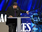 Steve Van Zandt introduces Small Faces/Faces for induction into the Rock and Roll Hall of Fame Saturday, April 14, 2012, in Cleveland. (AP Photo/Tony Dejak)